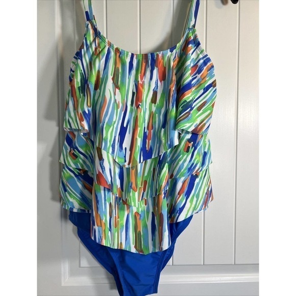Ceeb Size 10 Women's 3 Tiered Ruffle Tankini Top One Piece Swimsuit- Multi Color - Picture 1 of 12